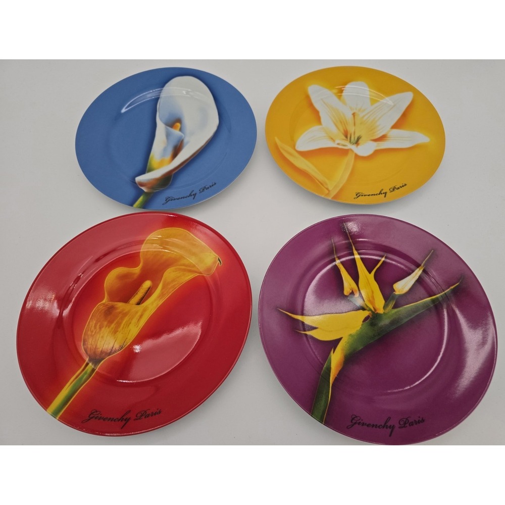 4 VINTAGE GIVENCHY PARIS FLOWER  DESSERT PLATES